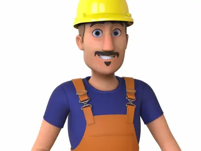 Cartoon Worker Character Low-poly 3D model