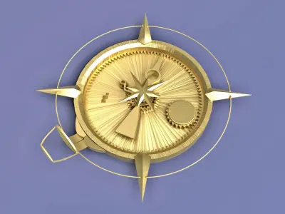 Ancient Golden Compass Low-poly 3D model