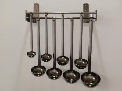 Commercial Cooking Ladles on Wall Mounted Rack Low-poly 3D model