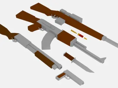 Lowpoly weapon set group of guns Free low-poly 3D model