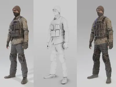 Game Ready Apocalypse Male Character Rigged and Animated Low-poly 3D model