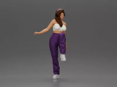 Woman in Headphones Lifting Leg 3D print model