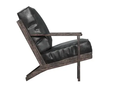 Old Leather arm chair with wooden frame 3D model