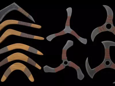  Boomerangs  throwing weapon Low-poly 3D model