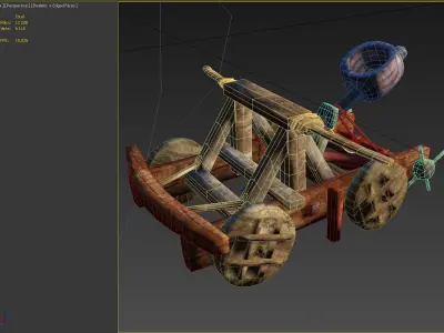 Catapult wooden cannon Low-poly 3D model