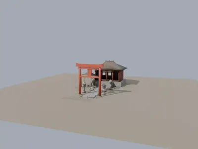Japanese Torii Shrine Approach Sando Set Low Poly PBR 3D model Low-poly 3D model