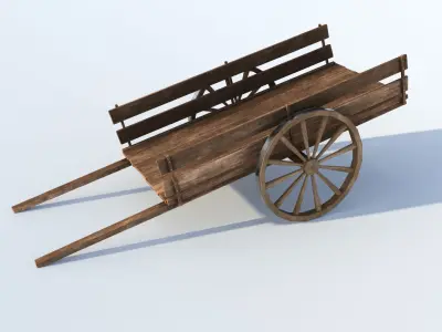 Wooden cart 02 Low-poly 3D model