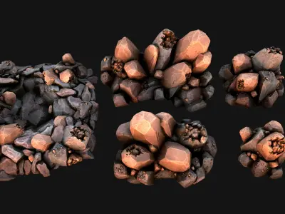 Copper Deposits Ore and Stones Resource Set Low-poly 3D model
