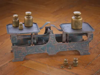 Rigged Balance Scale and Weights PBR Low-poly 3D model
