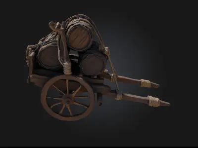 Barrel Cart  Rustic Utility on Wheeled Framework 3D model