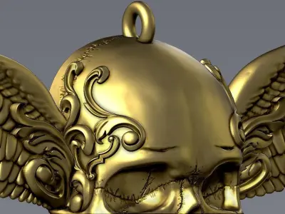 Ornamental Skull with Wings Pendant 3D print model