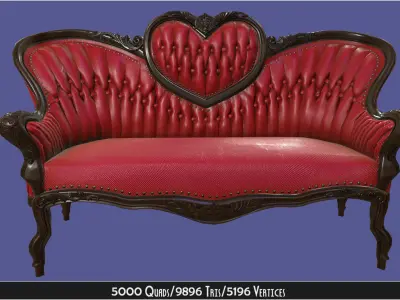 Antique Victorian Love Seat Sofa Furniture Low-poly 3D model