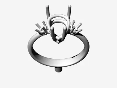 anello goccia 9x7 mm e pietre laterali  3D model
