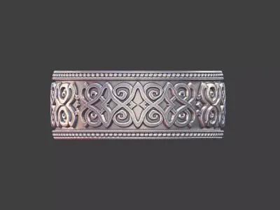 ornamental ring silver engraved band detailed mens unisex ring 3D print model