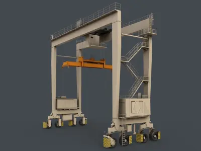 PBR Rubber Tyred Gantry Crane RTG V2 - White Low-poly 3D model