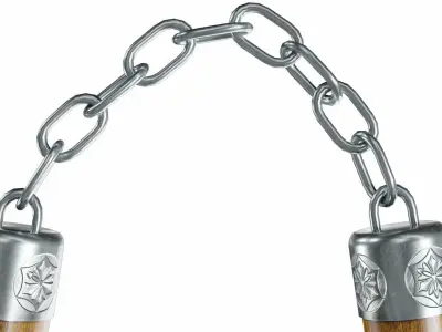 Nunchucks two wooden sticks on chain 3D model