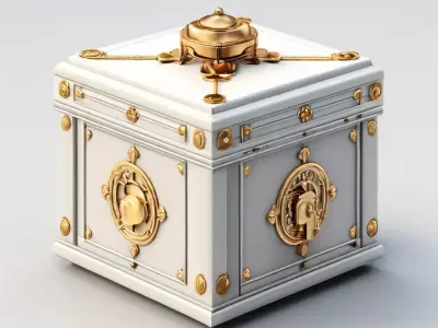 Ornate White and Gold Treasure Chest Low-poly 3D model