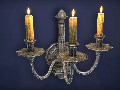 Old wall candle - PBR Game Ready model Low-poly 3D model