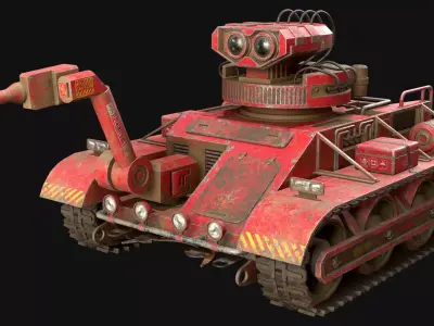 Robot Concept-3-Red-Dirty Low-poly 3D model