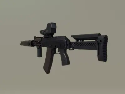 AKS-74U Zenit Modular Tactical Assault Rifle Low-poly 3D model