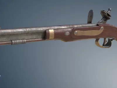 Harpers Ferry Flintlock Pistol Low-poly 3D model