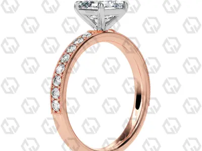 Ring 61 Asscher Shape milgrain pave set ring with Gems 3D print model