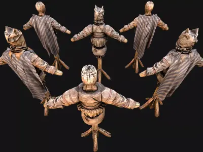 Medieval Wooden Military Prison Dummy Training Camp Environment Low-poly 3D model