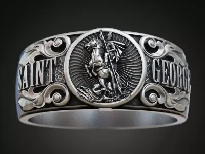 Saint George band ring baroque scrolls 3D print model