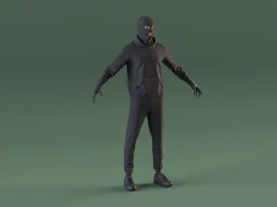  Male Thief Character with Crowbar in Mask 