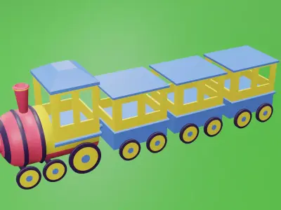 Train cartoon green yellow red blue kids 3D model