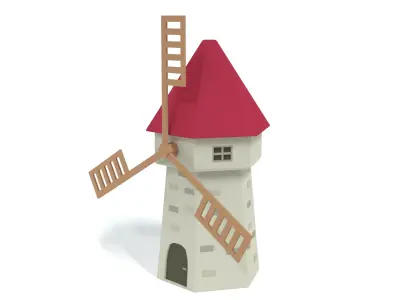 Low Poly Cartoon Windmill Low-poly 3D model