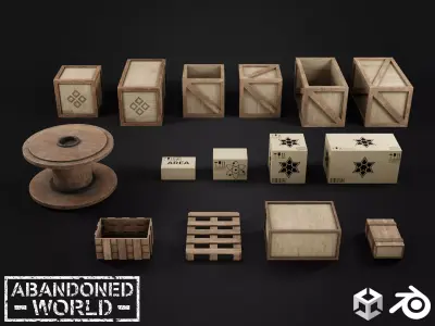 Wood box pack Free low-poly 3D model
