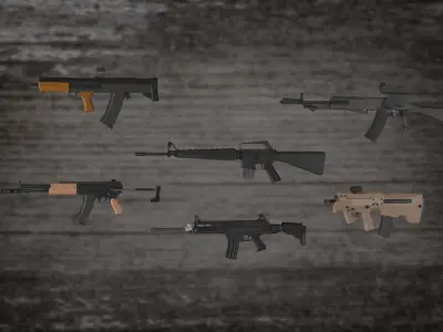 Assault Machine Guns Pack Low-Poly style 3D model