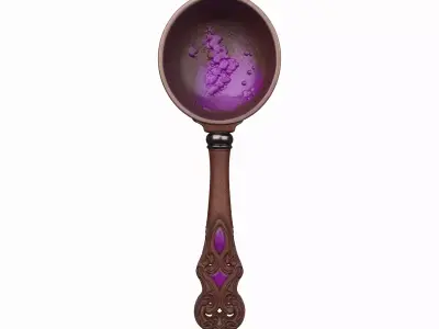 3D Witch Antique Potion Stir Spoon with Intricate Carved Wooden 3D model