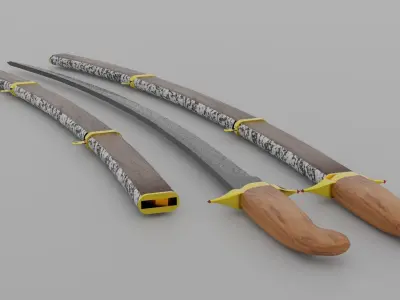 sword three samurai swords Low-poly 3D model