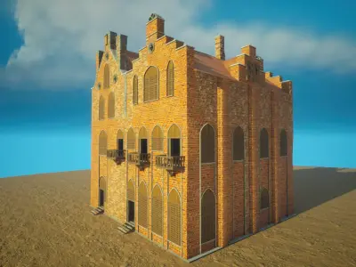 Medieval House library- interior and exterior design Low-poly 3D model