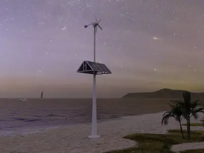 Animated Wind Turbine with solar panels Low-poly 3D model