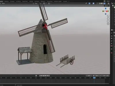 Mill and cart Guadeloupe Low-poly 3D model
