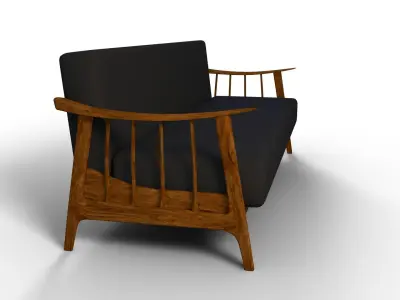 Sofa 1950s 46 Fabric Couch Antique Vintage Wood 3D model