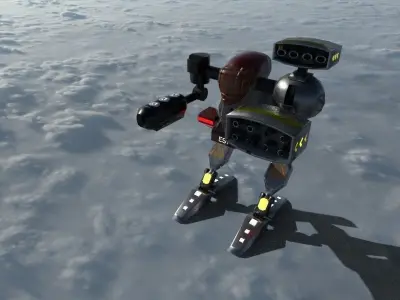 Battle-mech robot in sky Low-poly 3D model