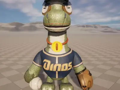 Stylish puppetry dinosaur baseball player strap skeleton skin Low-poly 3D model