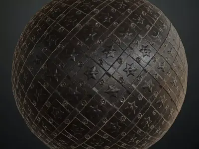Ornate Star-Studded Iron Gate Metal PBR Seamless Texture