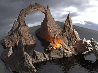 Ancient temple Stone temple Cliffs  3D model
