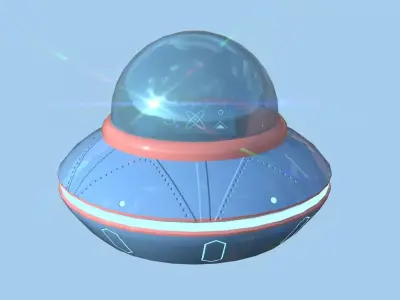 Cartoon UFO A3 - SciFi Flying Saucer - Pink Blue Low-poly 3D model