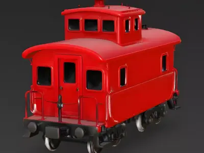 Stylized Cartoon Toy Caboose Red Train 3d model Low-poly 3D model