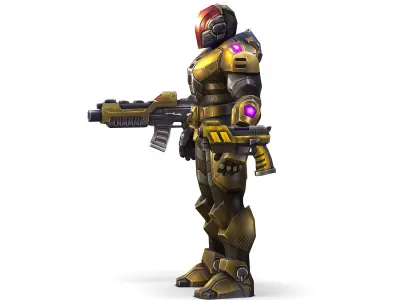 Cartoon Sci-Fi Cyborg Drone Trooper Soldier Low-poly 3D model 4