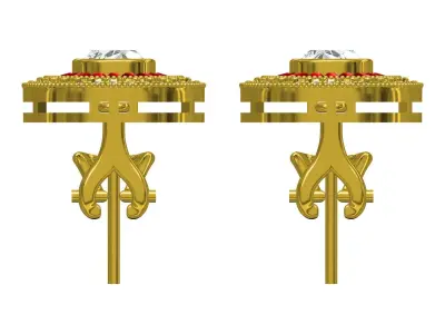 Red Baguette Round Shaped Omega Earring 3D print model