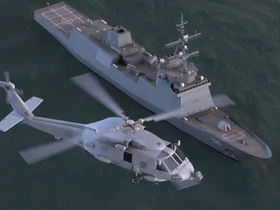 FFGX Frigate with Helicopter 3D model