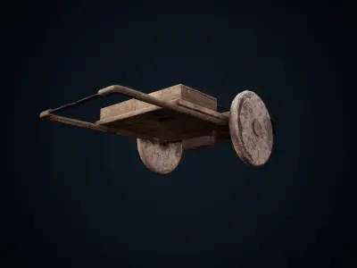 Cart model wooden medieval  Low-poly 3D model