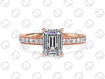 Ring 213 Emerald shape milgrain pave set with Gems 3D print model
